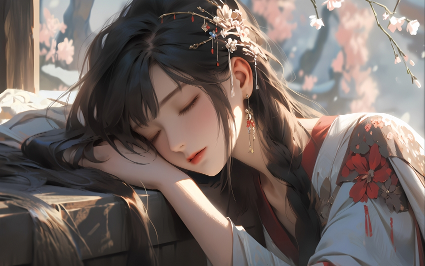 女孩 闭眼 唯美古风 梅花 4K动漫壁纸3840×2400