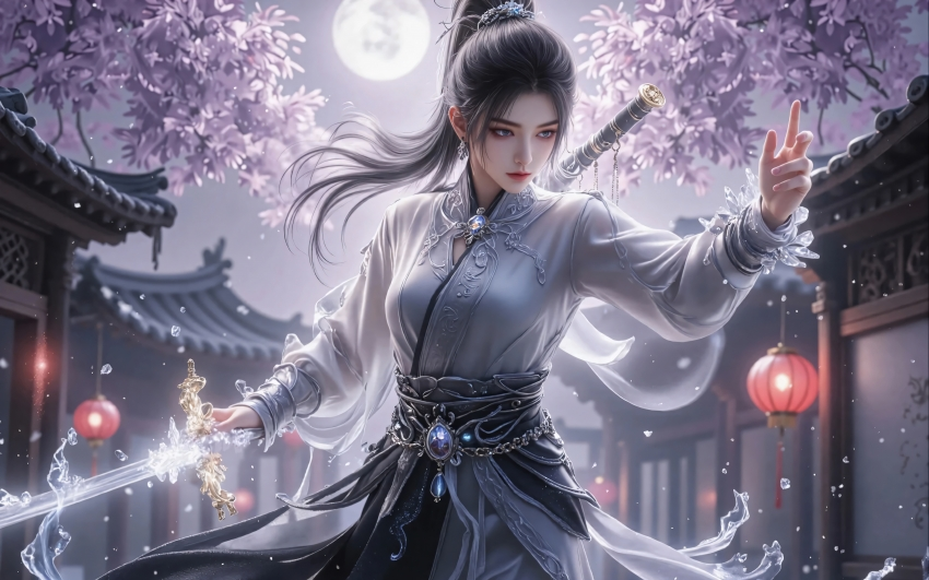 剑来 月光下唯美的宁姚4K壁纸3840×2400