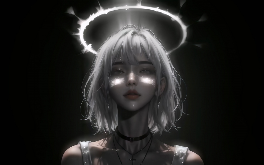 白发天使 光环少女 4K动漫壁纸 3840×2400