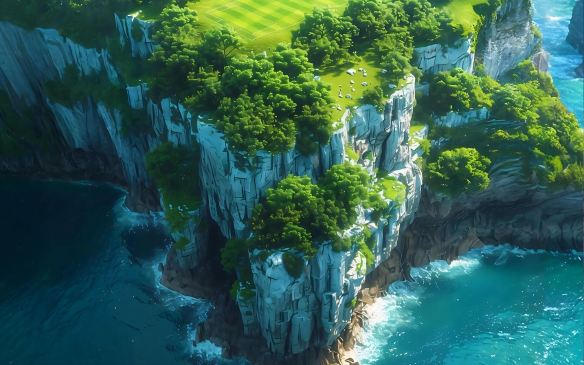 海岸绿茵场4K风景壁纸3840×2400