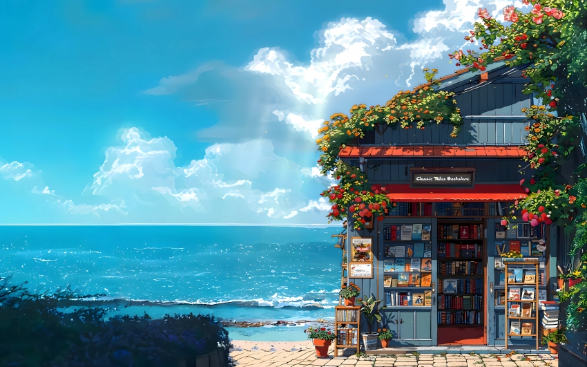 海边书店风景 4K壁纸 3840×2400