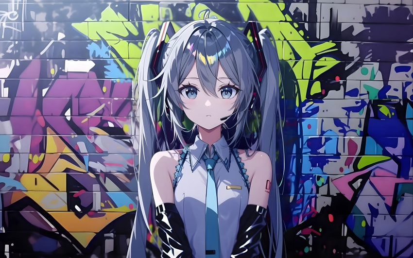 初音未来涂鸦墙4k分辨率电脑壁纸3840×2400