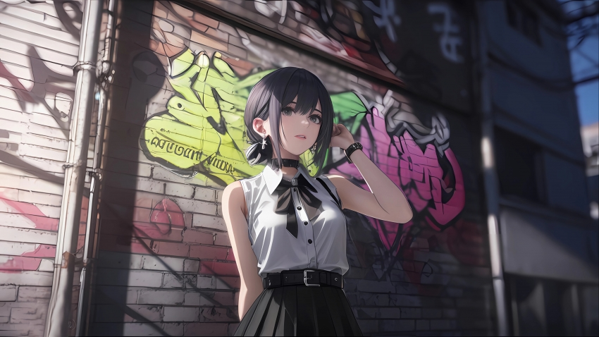 街头涂鸦背景图片 创意风 动漫美女 4K壁纸 3840×2160