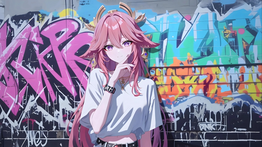 涂鸦墙 八重神子 4K壁纸 3840×2160