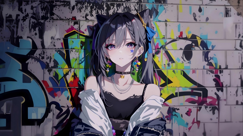 刻晴 涂鸦墙背景 4K壁纸 3840×2160