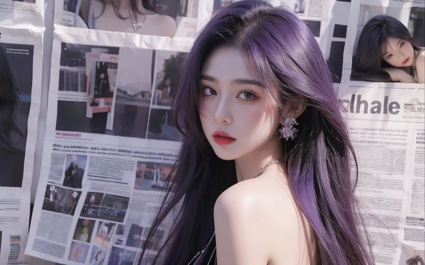 报纸墙美女 回眸一笑 回头 4K壁纸3840×2400