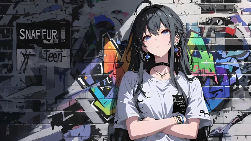 街头 涂鸦墙 动漫少女 4K壁纸 3840×2160