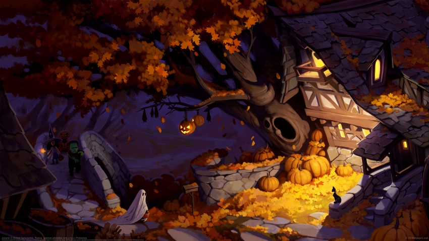 秋天 万圣节 4k插画壁纸3840×2160