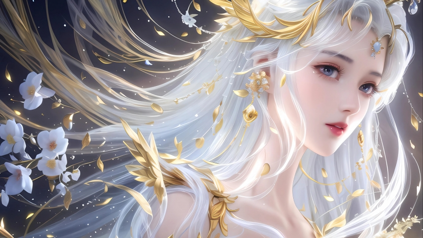 月 天使 花瓣 动漫女孩 4k壁纸3840×2160