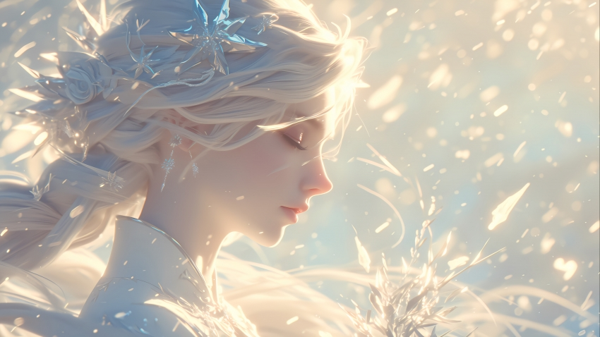 白发冰晶动漫女孩4k壁纸3840×2160
