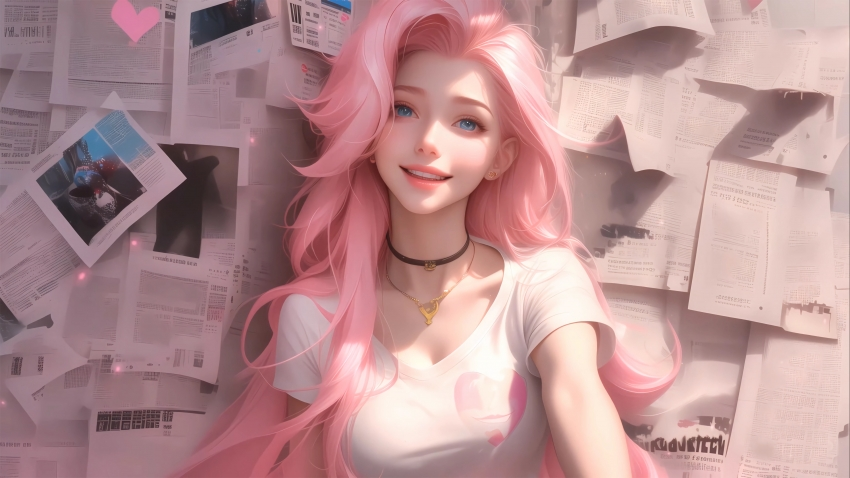 萨勒芬妮 微笑女孩 报纸墙 4k壁纸 3840×2160